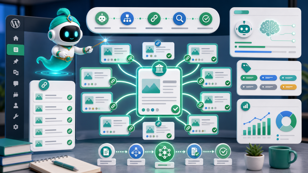 internal link อัตโนมัติสำหรับ pillar cluster SEO พร้อมจินนี่และ n8n workflow