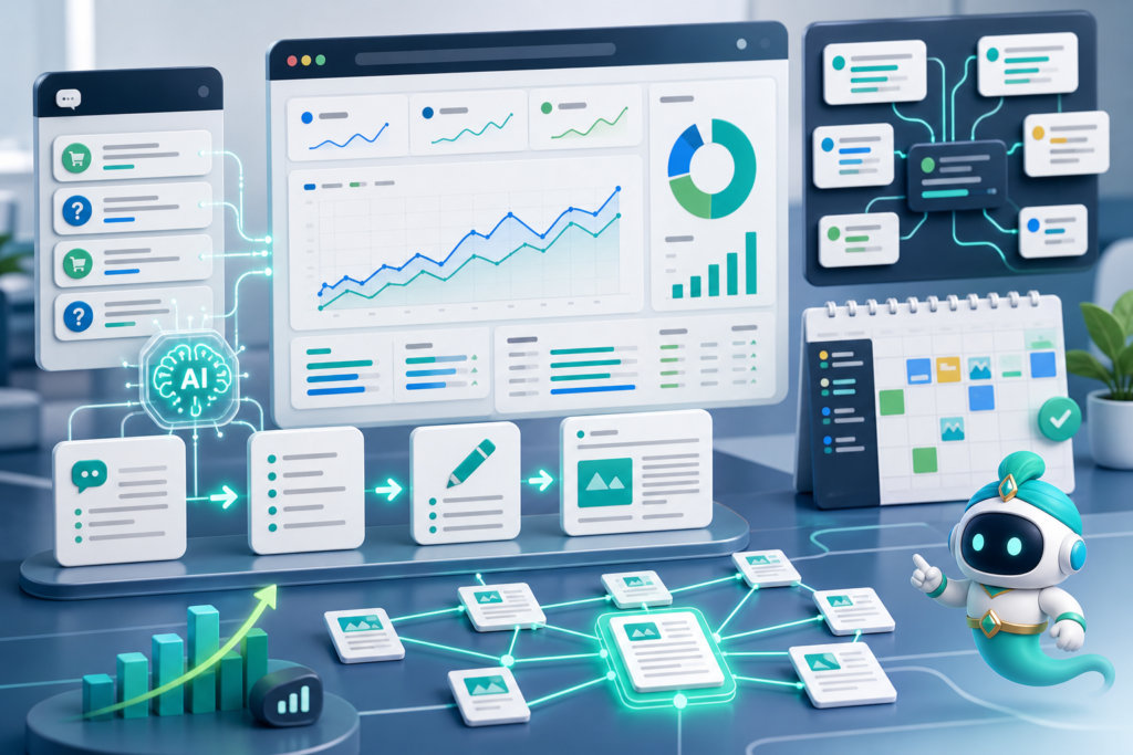 AI SEO สำหรับร้านค้าออนไลน์ที่ใช้ข้อมูลแชท Search Console และ internal link graph สร้าง pillar cluster content